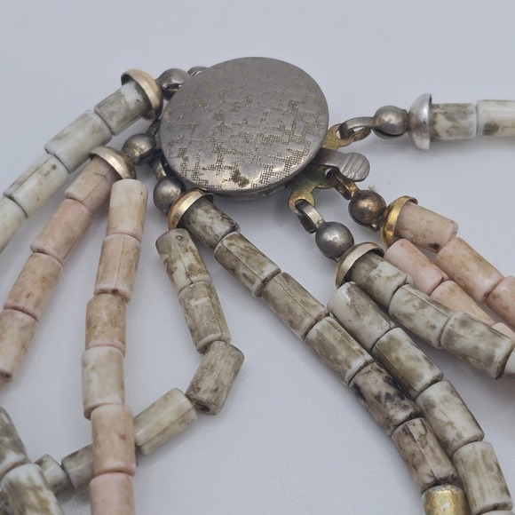 Handmade Multi-Strand Stone and Metal Bead Necklace Southwestern Boho Tribal - Picture 5 of 11